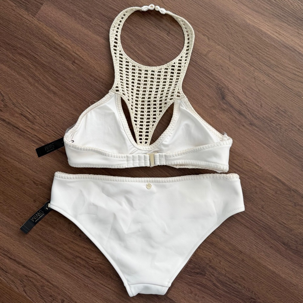 Victorias Secret White Crochet High Neck Halter Bikini Set XL NWT Beach - Picture 2 of 5